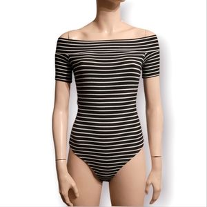 Forever 21 Black and White Striped Knit Bodysuit size small